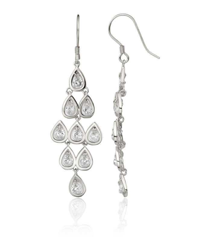 925 Sterling Silver Cubic Zirconia CZ Chandelier Drop Dangle Earrings Pear Teardrop Gemstone