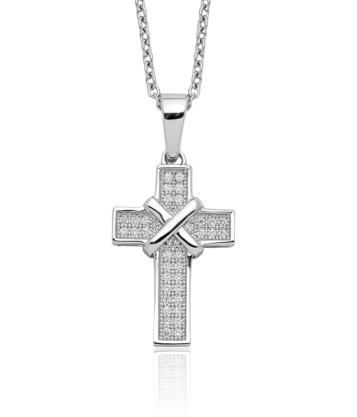 925 Sterling Silver Cubic Zirconia CZ Holy Cross Chain Necklace