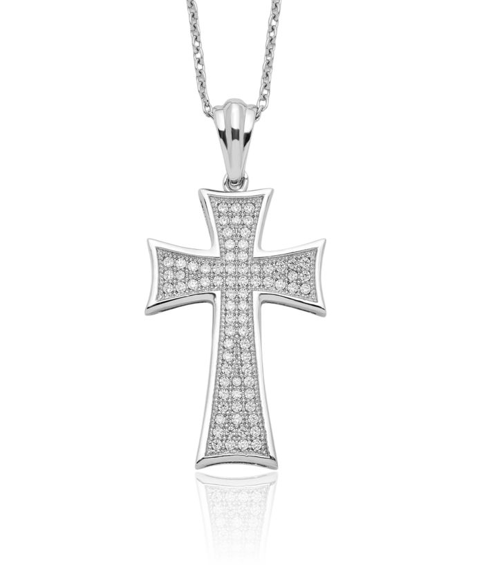 925 Sterling Silver Cubic Zirconia CZ Holy Cross Chain Necklace