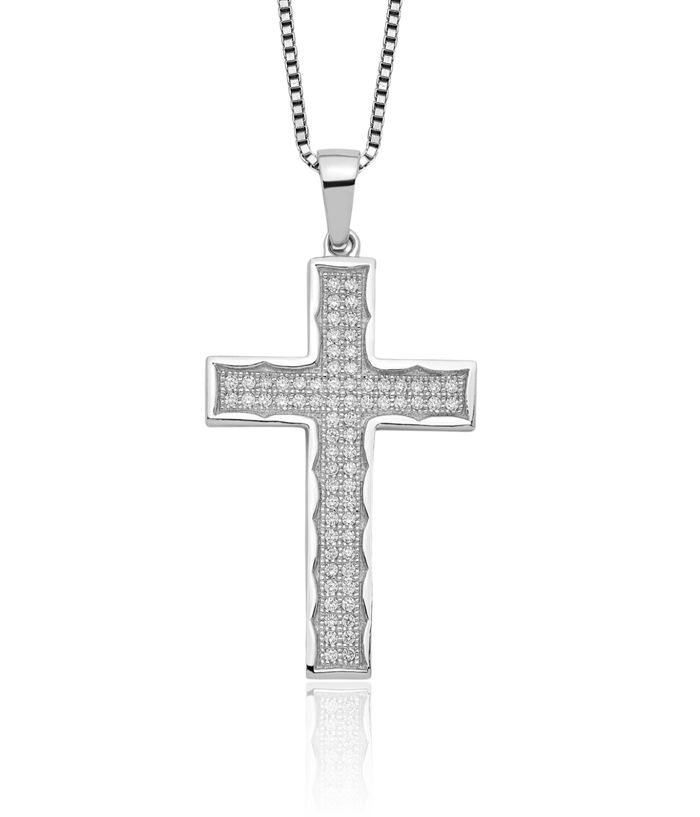 925 Sterling Silver Cubic Zirconia CZ Holy Cross Chain Necklace