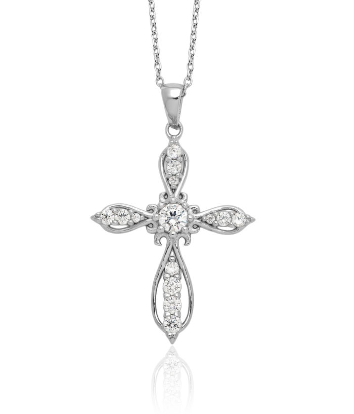 925 Sterling Silver Cubic Zirconia CZ Holy Cross Necklace Chain