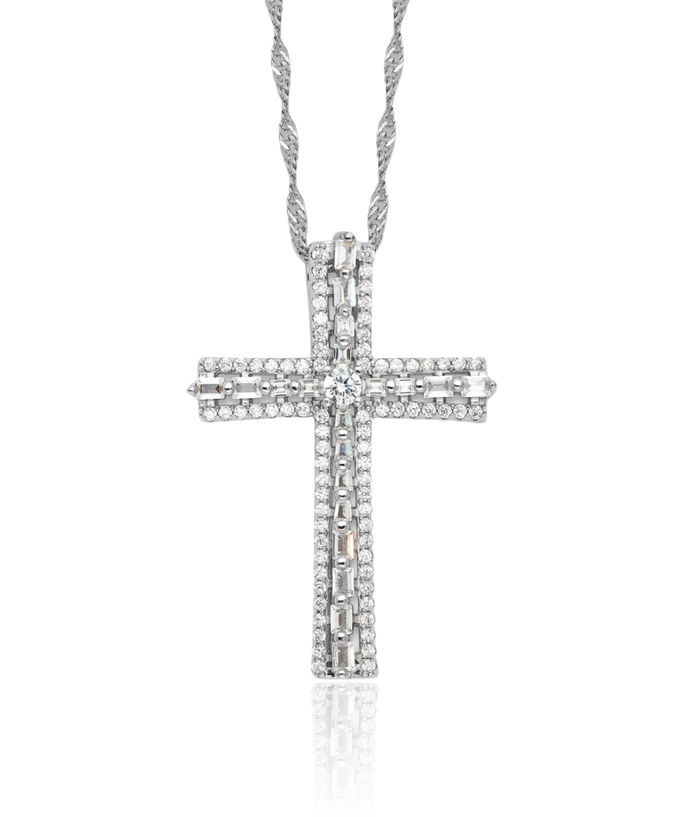 925 Sterling Silver Cubic Zirconia CZ Holy Cross Necklace Chain