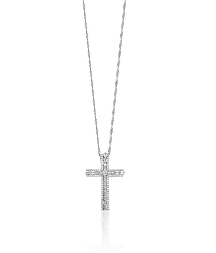 925 Sterling Silver Cubic Zirconia CZ Holy Cross Necklace Chain