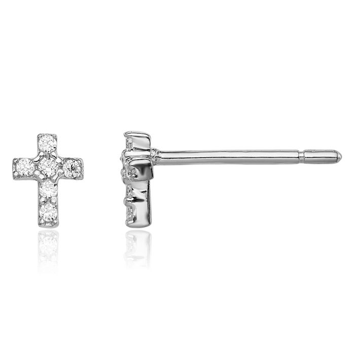 925 Sterling Silver Cubic Zirconia CZ Holy Cross Drop Dangle Christian Religious Stud Earrings