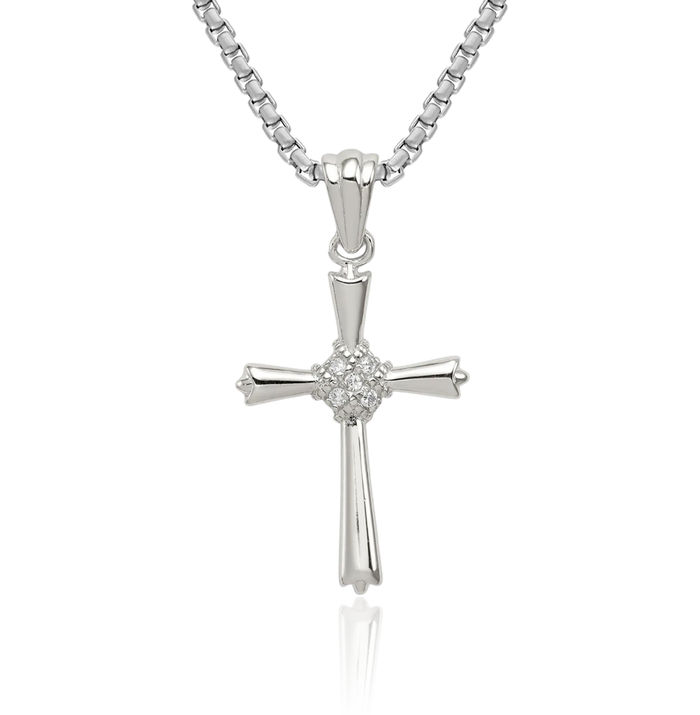 925 Sterling Silver Cubic Zirconia CZ Holy Cross Necklace Religious Chain Pendant Jesus Christ Charm