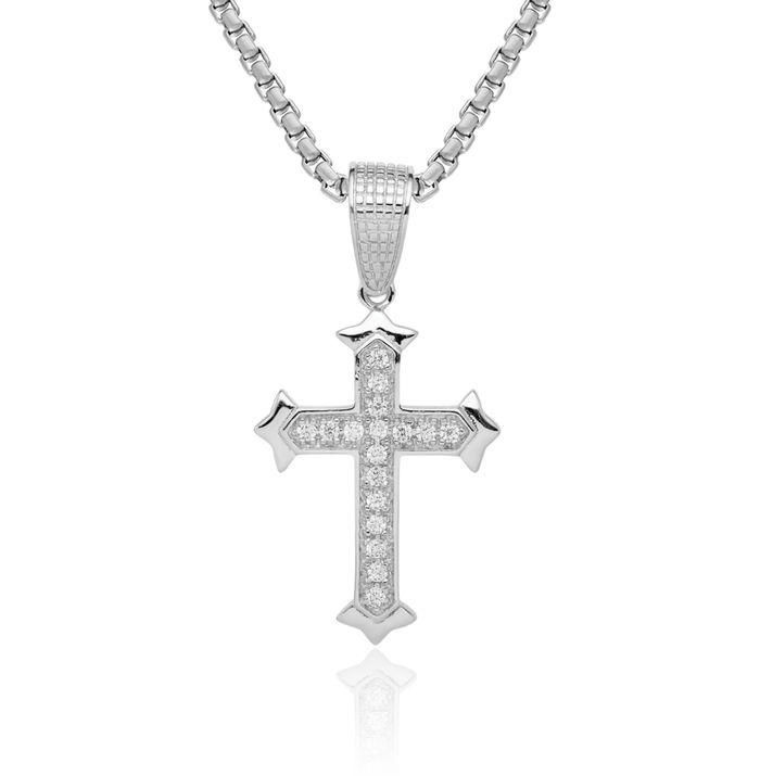 925 Sterling Silver Cubic Zirconia CZ Holy Cross Necklace Religious Chain Pendant Jesus Christ Charm