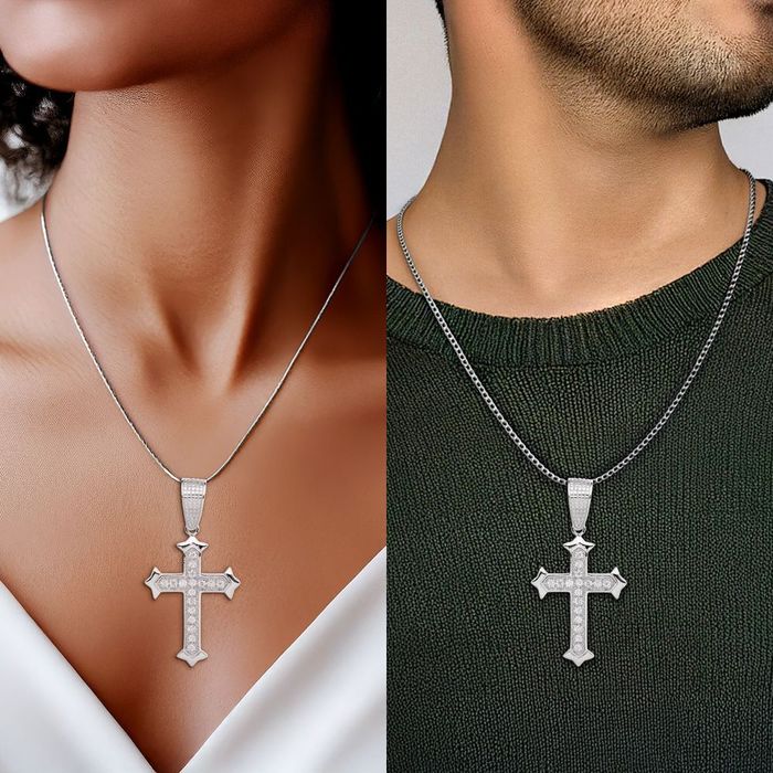 925 Sterling Silver Cubic Zirconia CZ Holy Cross Necklace Religious Chain Pendant Jesus Christ Charm