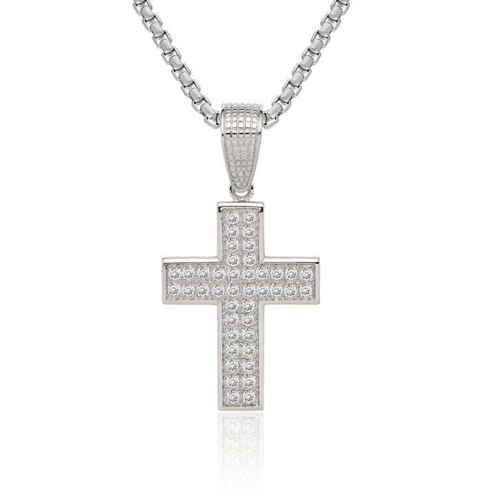 925 Sterling Silver Cubic Zirconia CZ Latin Mexican Holy Cross Necklace Religious Chain Pendant Jesus Christ Charm