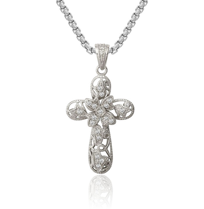 925 Sterling Silver Cubic Zirconia CZ Holy Cross Necklace Religious Chain Pendant Jesus Christ Charm