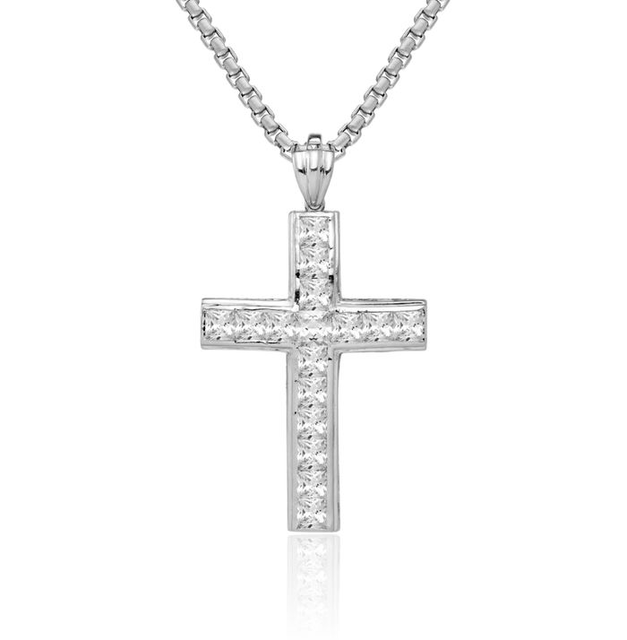 925 Sterling Silver Cubic Zirconia CZ Latin Mexican Holy Cross Necklace Religious Chain Pendant Jesus Christ Charm