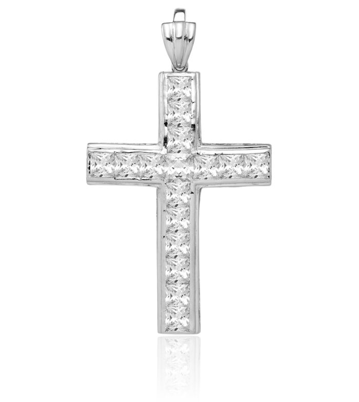 925 Sterling Silver Cubic Zirconia CZ Latin Mexican Holy Cross Necklace Religious Chain Pendant Jesus Christ Charm