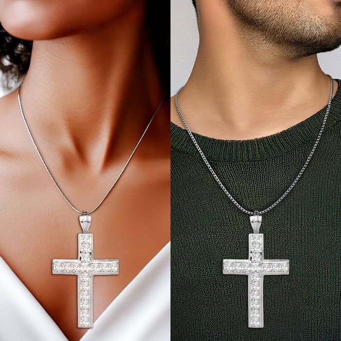 925 Sterling Silver Cubic Zirconia CZ Latin Mexican Holy Cross Necklace Religious Chain Pendant Jesus Christ Charm