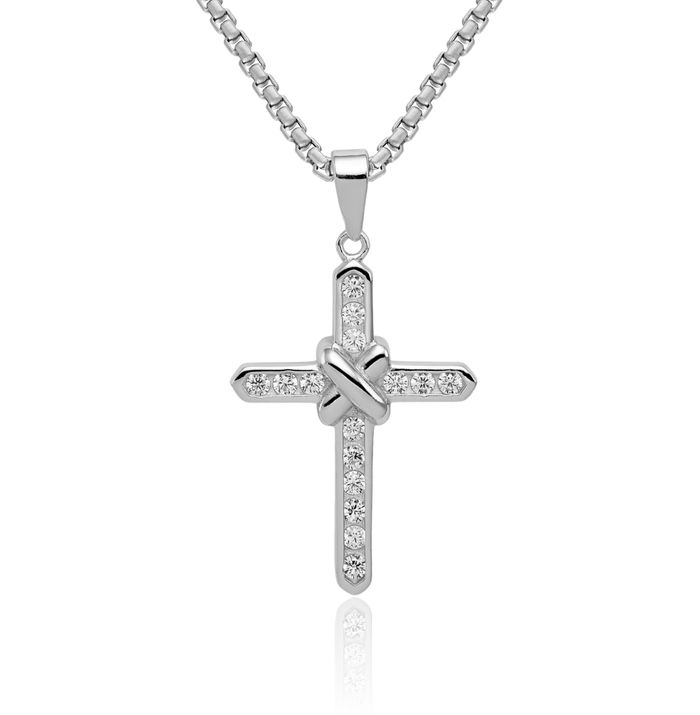 925 Sterling Silver Cubic Zirconia CZ Latin Mexican Holy Cross Necklace Religious Chain Pendant Jesus Christ Charm