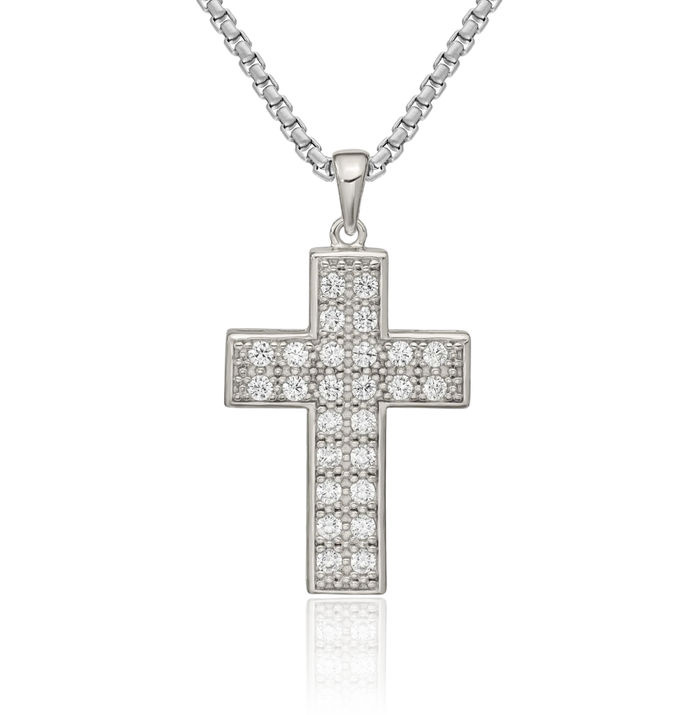 925 Sterling Silver Cubic Zirconia CZ Latin Mexican Holy Cross Necklace Religious Chain Pendant Jesus Christ Christian Charm