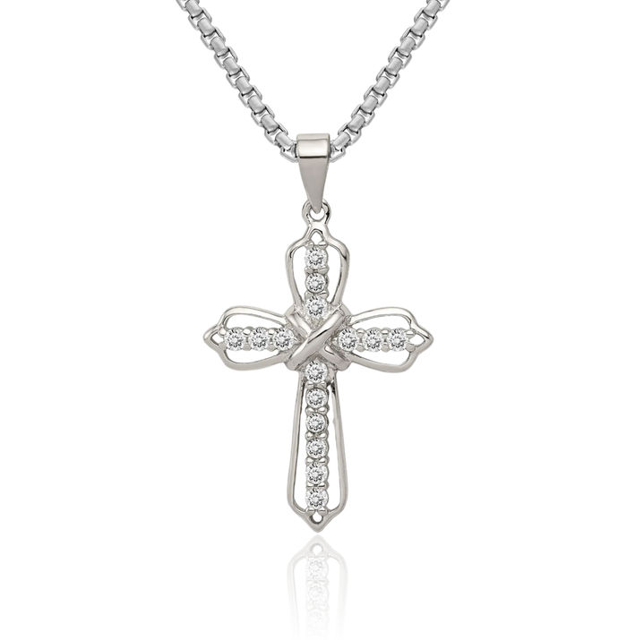 925 Sterling Silver Cubic Zirconia CZ Holy Cross Necklace Religious Chain Pendant Jesus Christ Charm