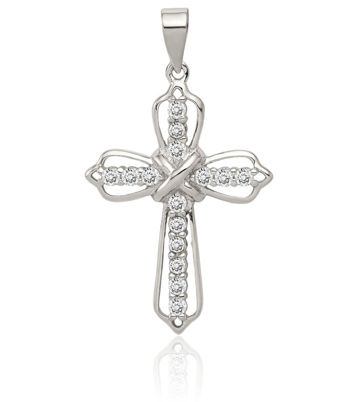 925 Sterling Silver Cubic Zirconia CZ Holy Cross Necklace Religious Chain Pendant Jesus Christ Charm