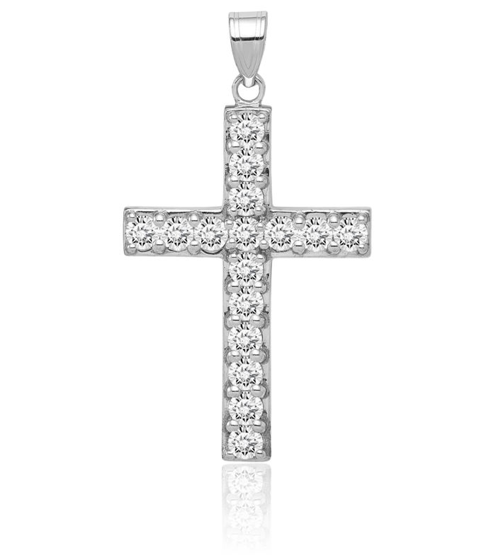 925 Sterling Silver Cubic Zirconia CZ Latin Mexican Holy Cross Necklace Religious Chain Pendant Jesus Christ Christian Charm