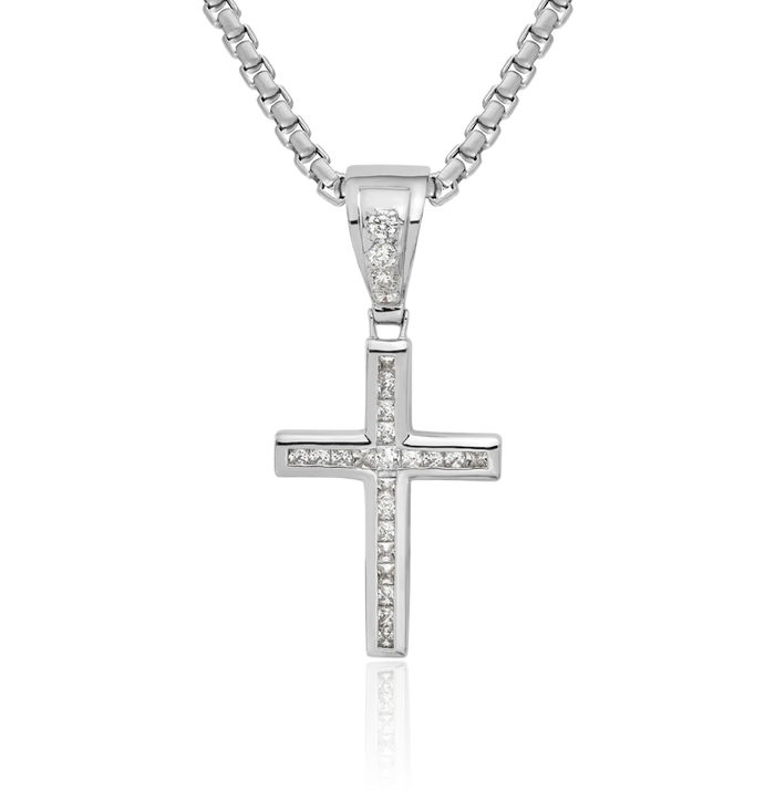 925 Sterling Silver Cubic Zirconia CZ Latin Mexican Holy Cross Necklace Religious Chain Pendant Jesus Christ Charm