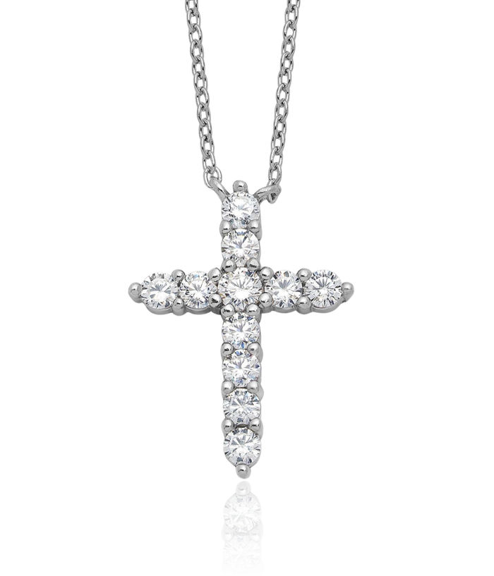 925 Sterling Silver Cubic Zirconia CZ Latin Mexican Holy Cross Necklace Chain Gemstone Pendant Charm April Birthstone Jewelry