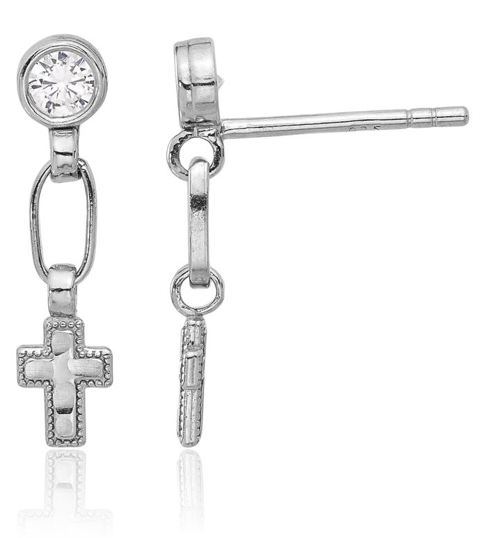925 Sterling Silver Cubic Zirconia CZ Holy Cross Post Christian Religious Drop Dangle Earrings