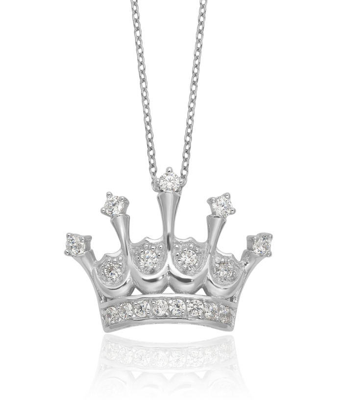 925 Sterling Silver Cubic Zirconia CZ Crown Necklace Chain