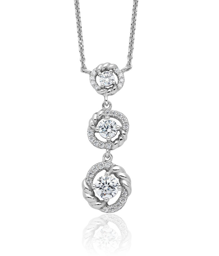 925 Sterling Silver Cubic Zirconia CZ Dangling Chain Necklace