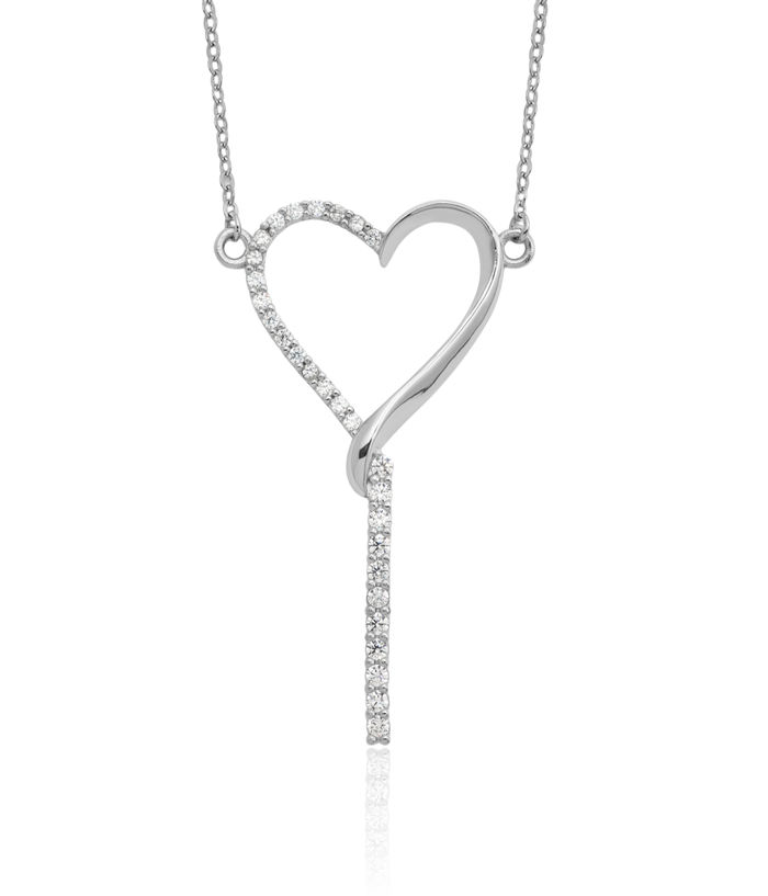 925 Sterling Silver Cubic Zirconia CZ Dangling Heart Necklace Love Pendant Friendship Charm Chain