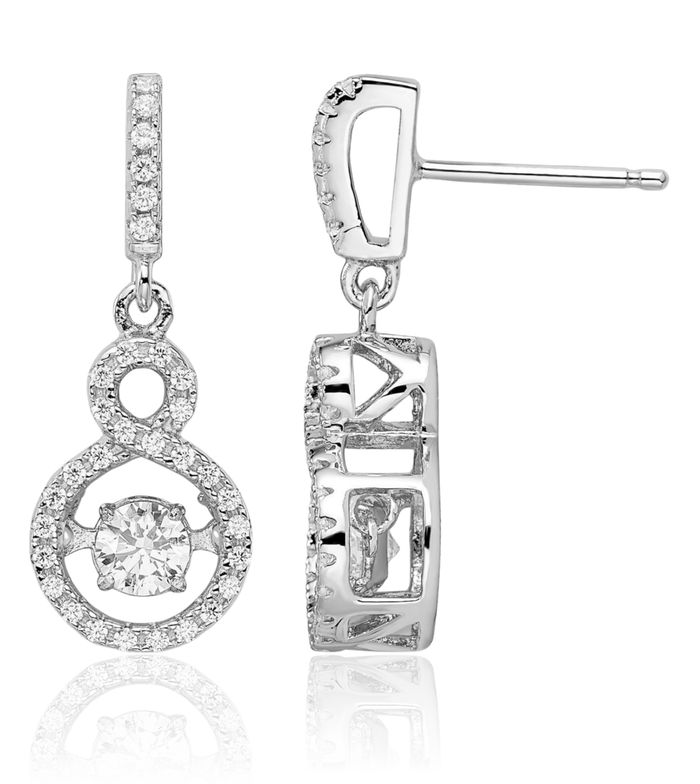 925 Sterling Silver Cubic Zirconia CZ Dangling Infinity Twisted Love Knot Symbol Drop Dangle Earrings