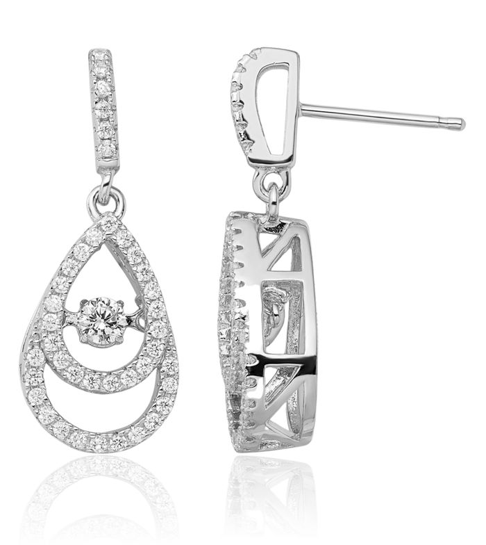 925 Sterling Silver Cubic Zirconia CZ Dangling Pear Drop Dangle Earrings