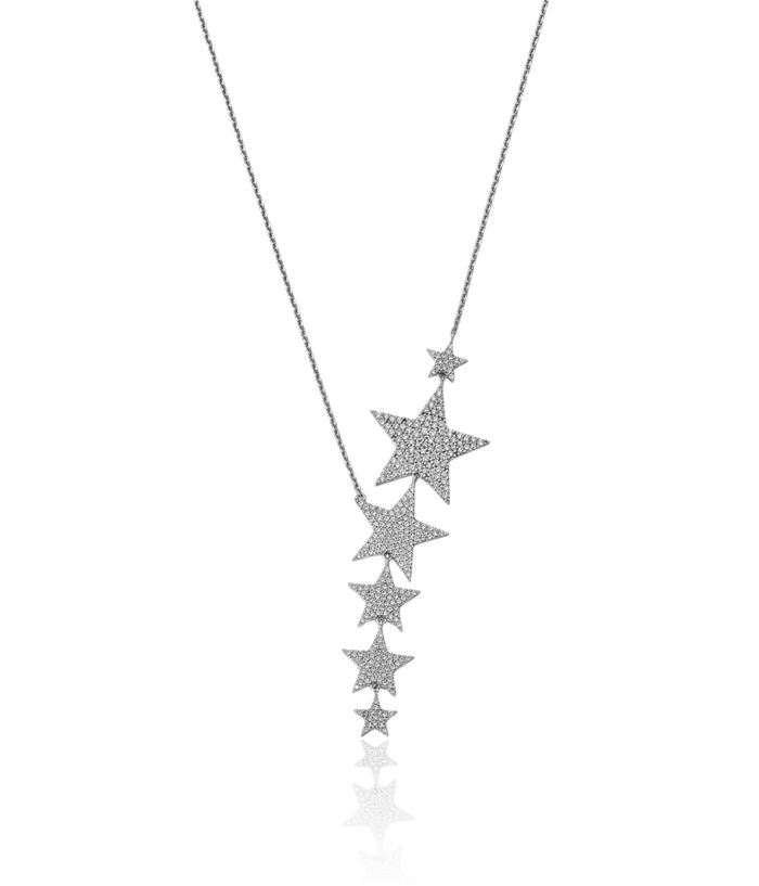 925 Sterling Silver Cubic Zirconia CZ Dangling Stars Chain Necklace