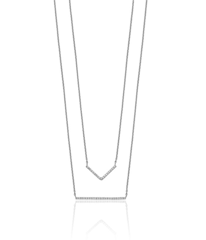 925 Sterling Silver Cubic Zirconia CZ Double Bar Multi Strand Chain Layering Necklace