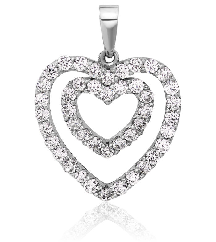 925 Sterling Silver Cubic Zirconia CZ Double Heart Necklace Love Pendant Charm