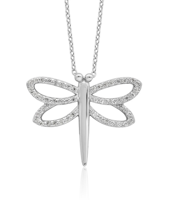 925 Sterling Silver Cubic Zirconia CZ Dragonfly Necklace Chain