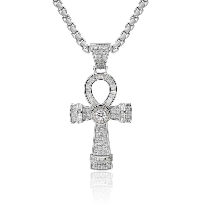 925 Sterling Silver Cubic Zirconia CZ Egyptian Ankh Holy Cross Symbol of Life Ancient Necklace Religious Chain Pendant Charm