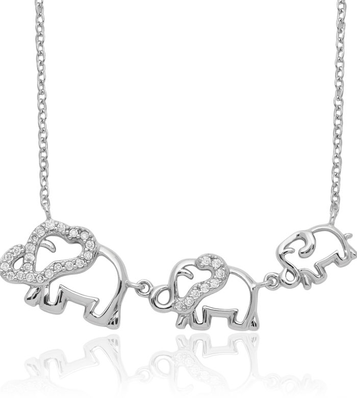 925 Sterling Silver Cubic Zirconia CZ Elephants Necklace