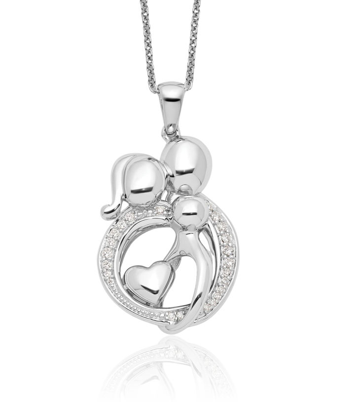 925 Sterling Silver Cubic Zirconia CZ Family of 3 Necklace Chain