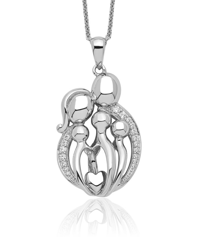 925 Sterling Silver Cubic Zirconia CZ Family of 5 Necklace Chain