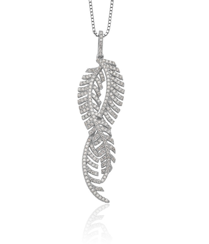 925 Sterling Silver Cubic Zirconia CZ Feathers Necklace