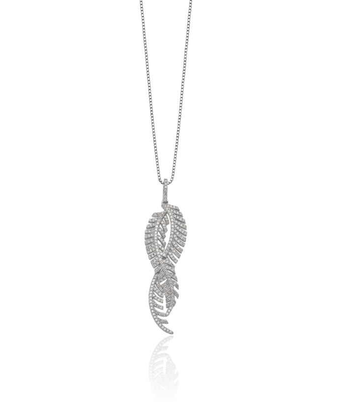 925 Sterling Silver Cubic Zirconia CZ Feathers Necklace