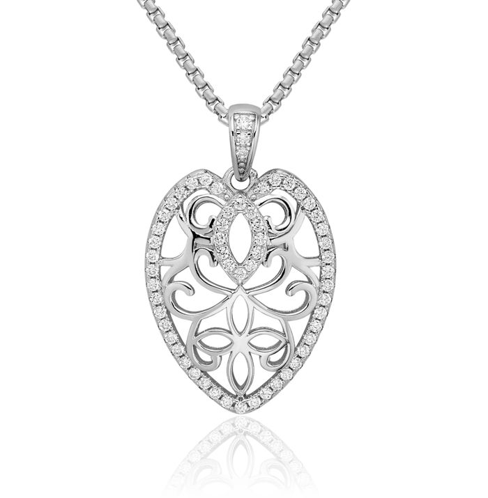 925 Sterling Silver Cubic Zirconia CZ Antique Filigree Leaf Necklace Chain Pendant Charm