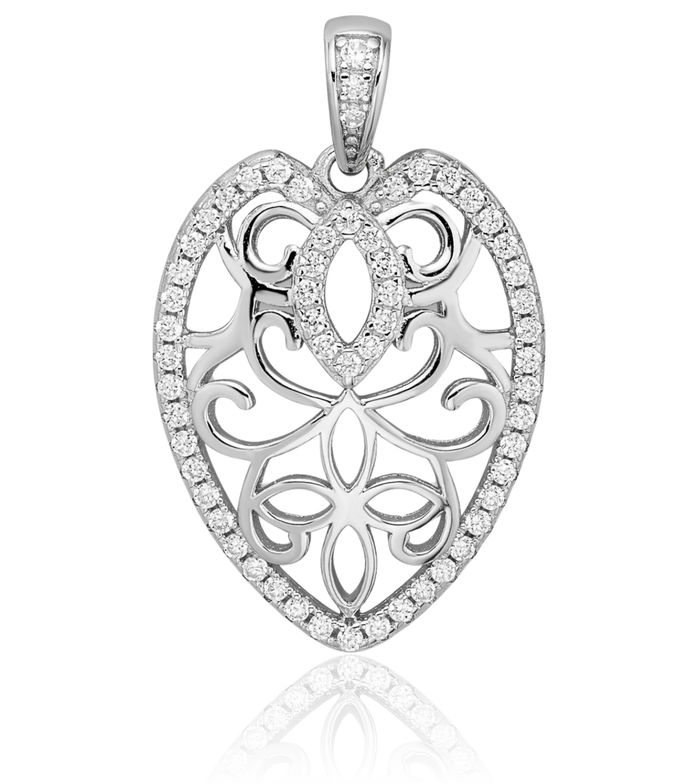 925 Sterling Silver Cubic Zirconia CZ Antique Filigree Leaf Necklace Chain Pendant Charm