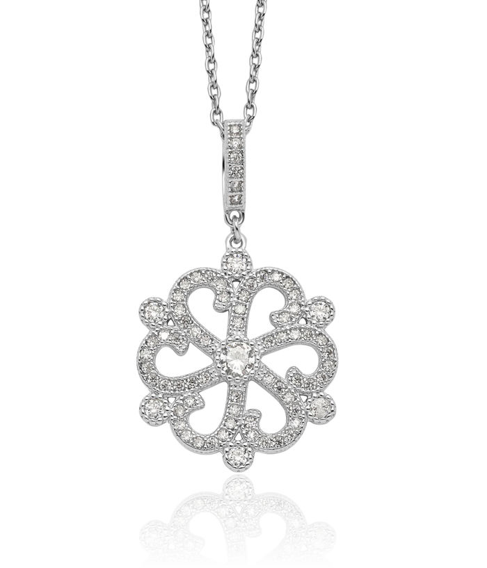 925 Sterling Silver Cubic Zirconia CZ Antique Filigree Snowflake Chain Necklace