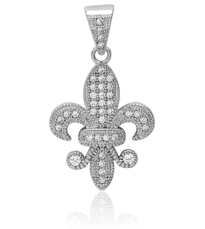 925 Sterling Silver CZ Fleur De Lis Necklace