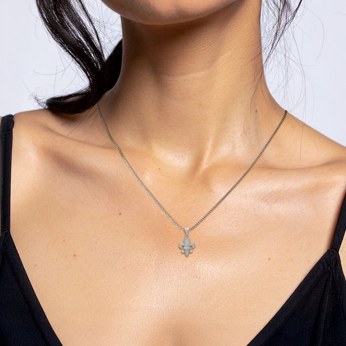 925 Sterling Silver CZ Fleur De Lis Necklace