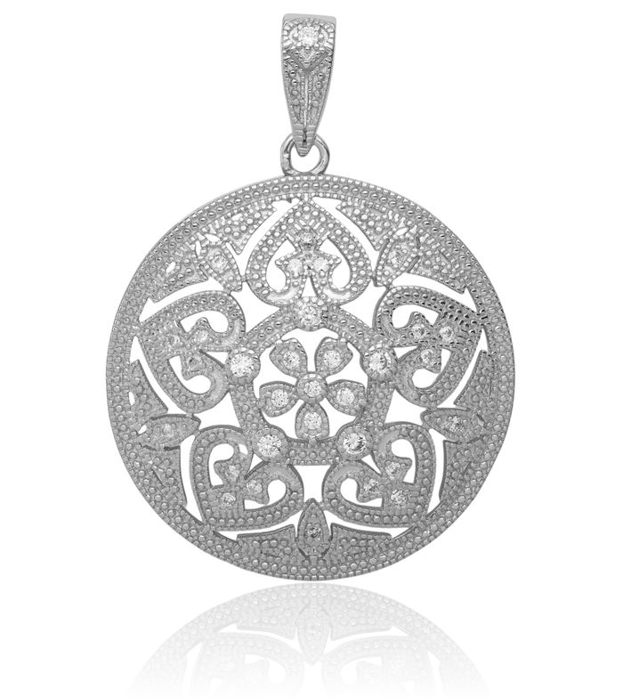 925 Sterling Silver Cubic Zirconia CZ Flower Circle Round Necklace Chain Pendant Charm