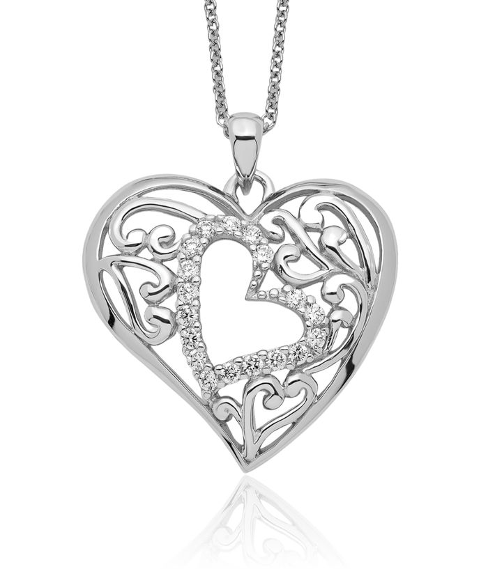 925 Sterling Silver Cubic Zirconia CZ Forever My Heart Necklace Love Pendant Friendship Charm Chain