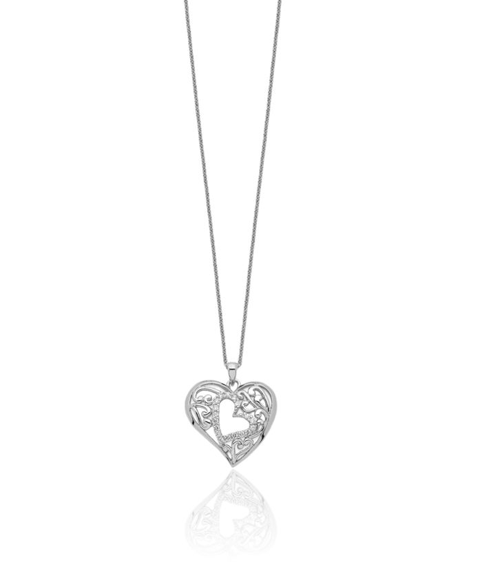 925 Sterling Silver Cubic Zirconia CZ Forever My Heart Necklace Love Pendant Friendship Charm Chain