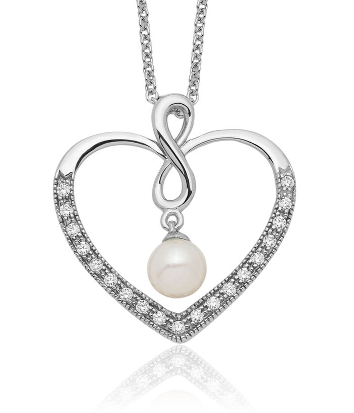 925 Sterling Silver Cubic Zirconia CZ Freshwater Cultured Pearl My Friend Heart Chain Necklace