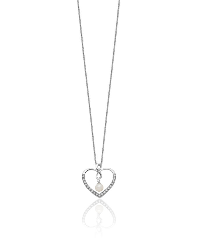 925 Sterling Silver Cubic Zirconia CZ Freshwater Cultured Pearl My Friend Heart Chain Necklace