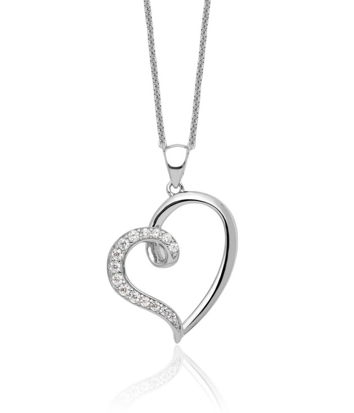 925 Sterling Silver Cubic Zirconia CZ Friendship Heart Necklace Love Pendant Charm Chain